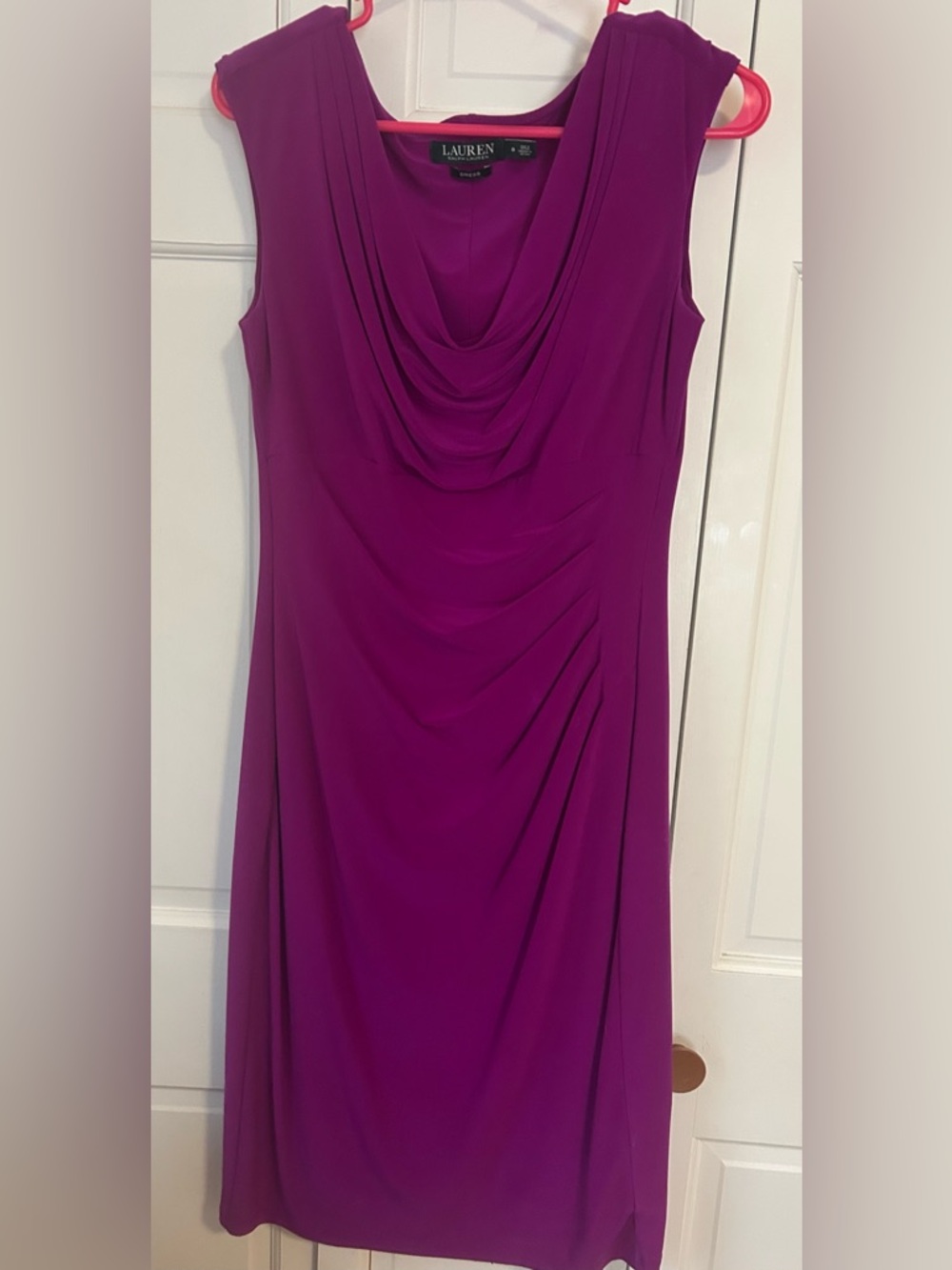 Lauren Ralph Lauren Fuchsia Draped Cowl Midi Dress-Size 8